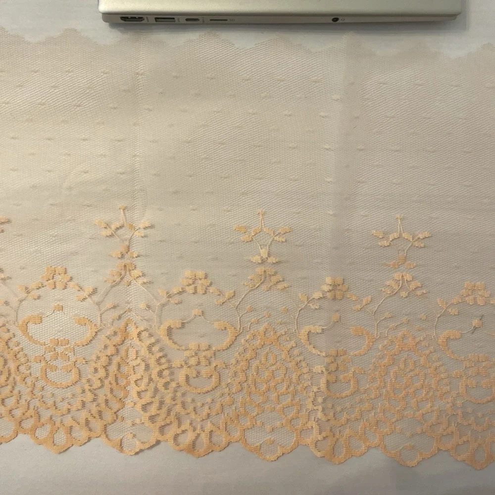 New Peach/Lt Orange Lace Fabric | Delicate Floral Embroidery Net‎ Mesh | 9